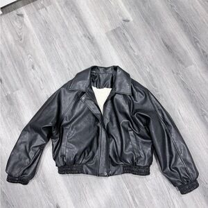 Korean Fashion Women's Black Leather Jacket w/ fur lining